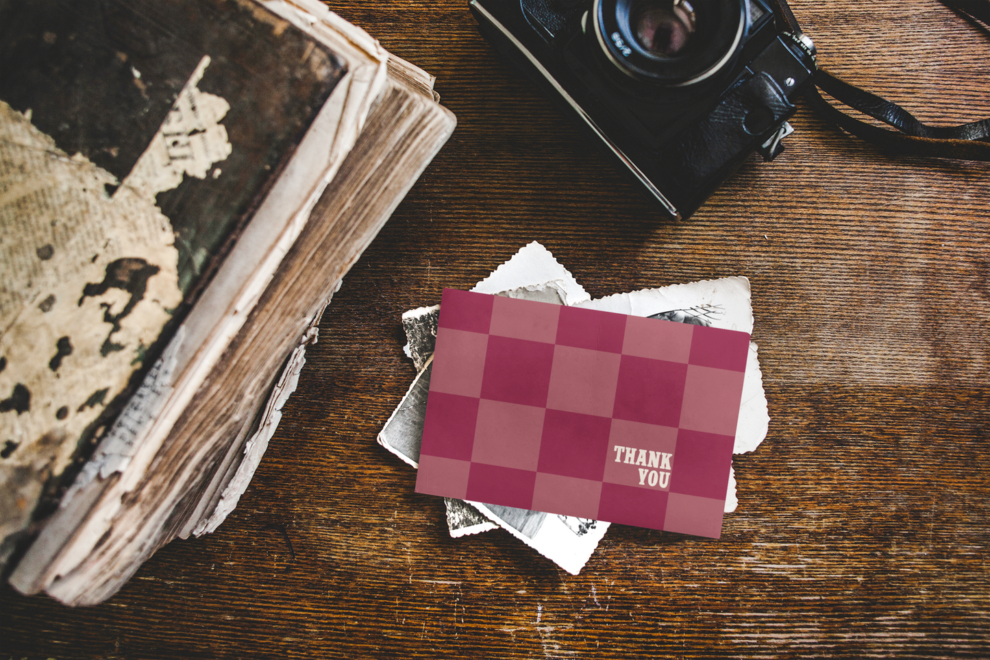 Thank You - Plum Checkerboard Notecard (set of 5 with envelopes)