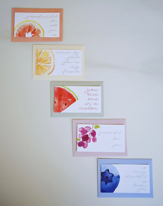 Fruit Themed Gift Card Tags - Set of 5 (includes envelopes)