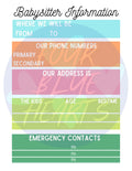 Babysitter Information Sheet PRINTABLE (2-3 kids)