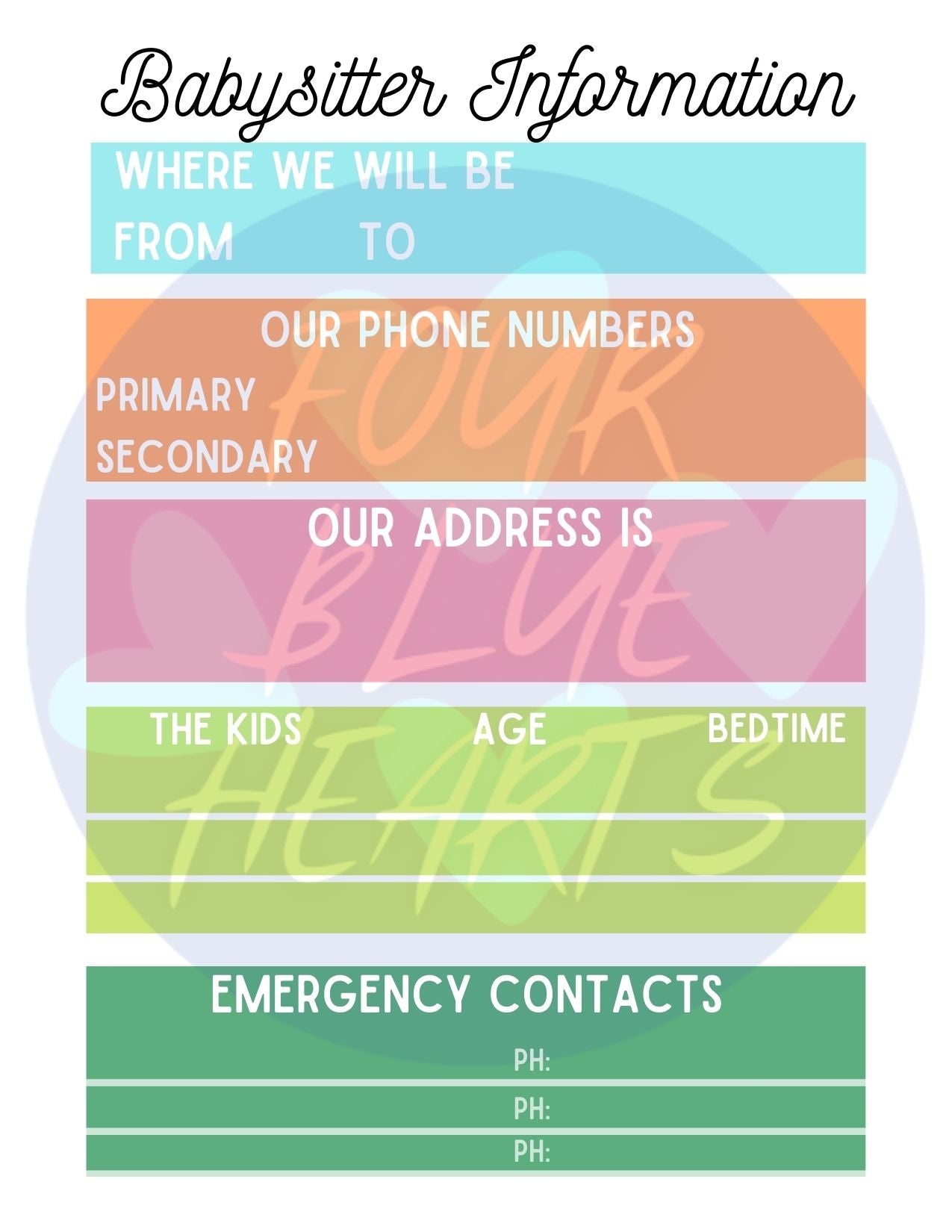 Babysitter Information Sheet PRINTABLE (2-3 kids)