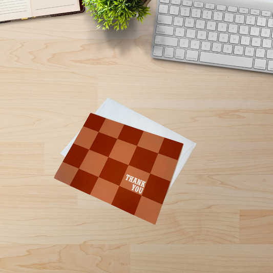 Thank You - Orange Checkerboard Notecard (set of 5 with envelopes)