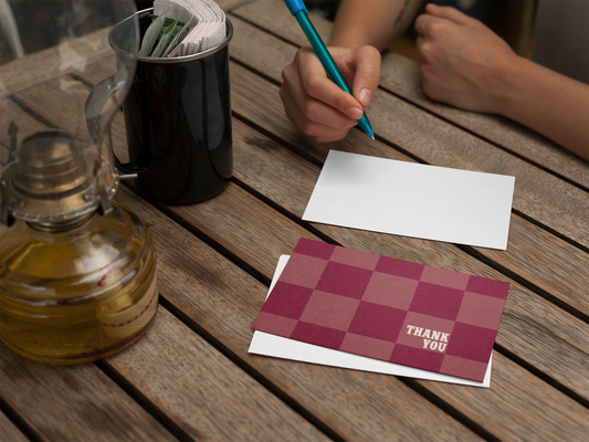 Thank You - Plum Checkerboard Notecard (set of 5 with envelopes)