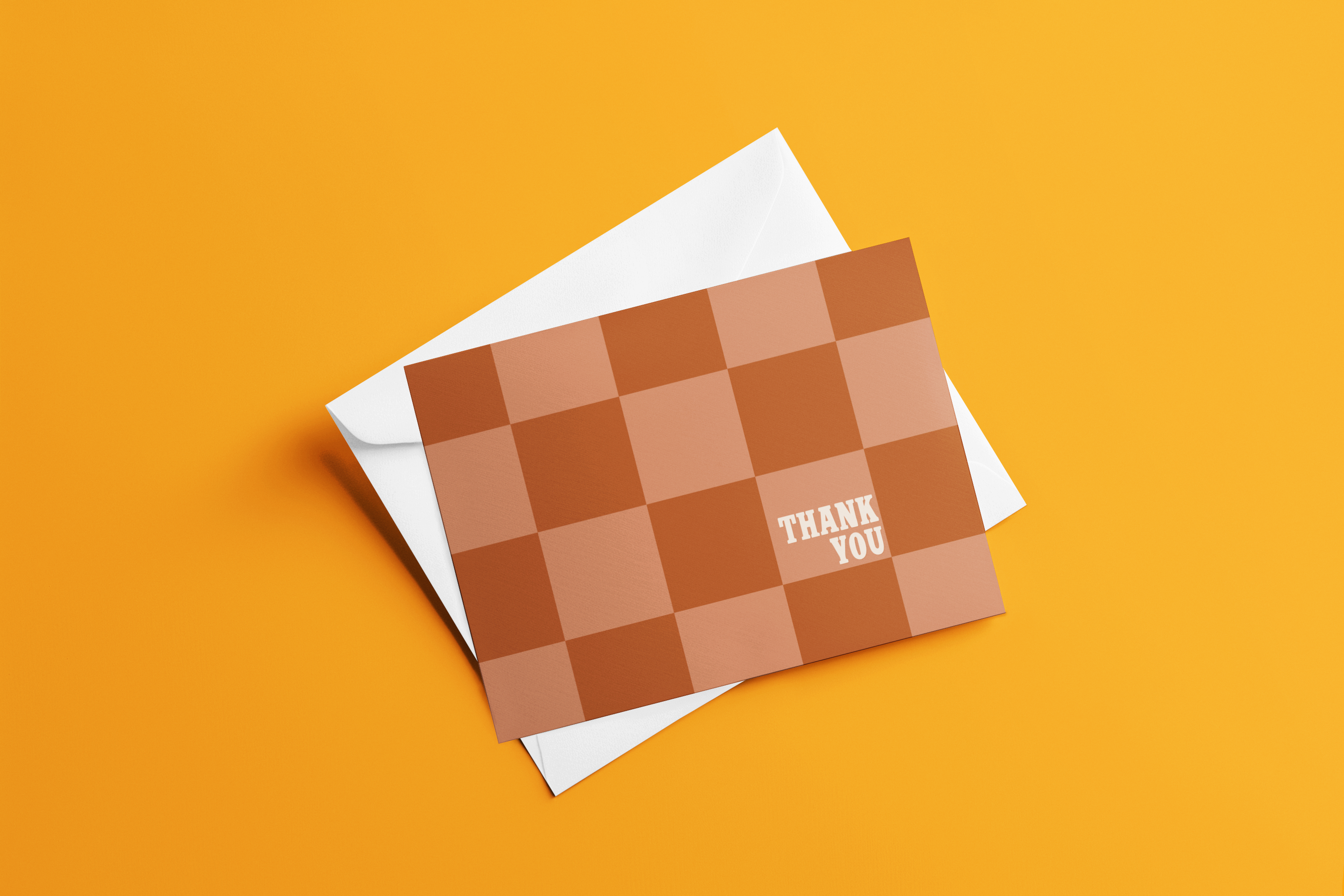 Thank You - Orange Checkerboard Notecard with Envelope